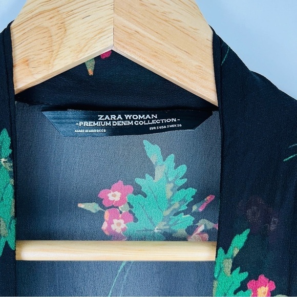 Zara Black Sheer Floral Blouse With Tie Detail - Picture 2 of 6